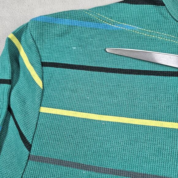 Volcom Shirt Mens XL Green Thermal Waffle Knit Striped Y2K Spellout Skater Y2K - Picture 6 of 11